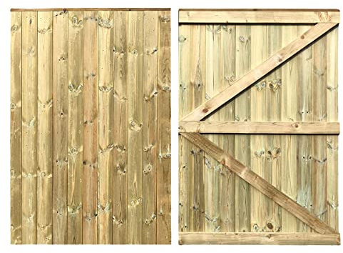MADE TO MEASURE Wooden Double Driveway Gates Pair Bespoke Lighter Semi-Braced Framing with Interlocked Tongue & Groove Boards Flat Top Design <5ft (150cm) High x <6ft (183cm) Wide