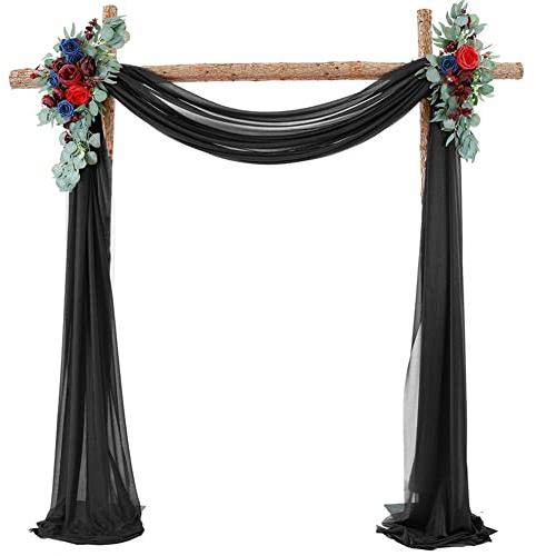 SHTGOI 1 Stück Hochzeitsbogen Vorhang Elastischem Tüll Hochzeit Bogenvorhang Traubogen Vorhänge Gardinen Querbehang für Hochzeitsdekoration Foto Hintergrund 75 * 550cm Schwarz