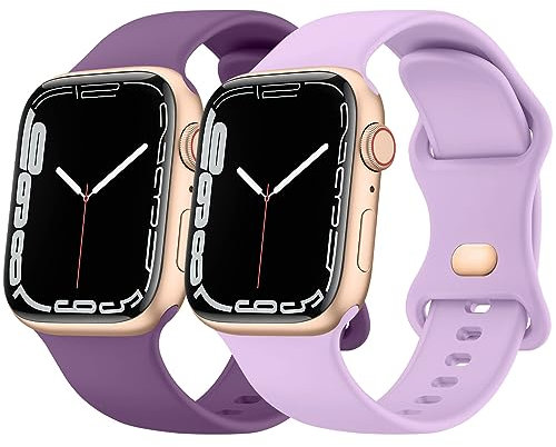Silicone Straps compatible with Apple Watch Strap 45mm 44mm 42mm 49mm, Silicone Replacement Band Compatible with Apple Watch Ultra, iWatch Series 8 7 6 SE 5 4 3 2 1 (Purple+Lavender, 42/44/45/49mm)