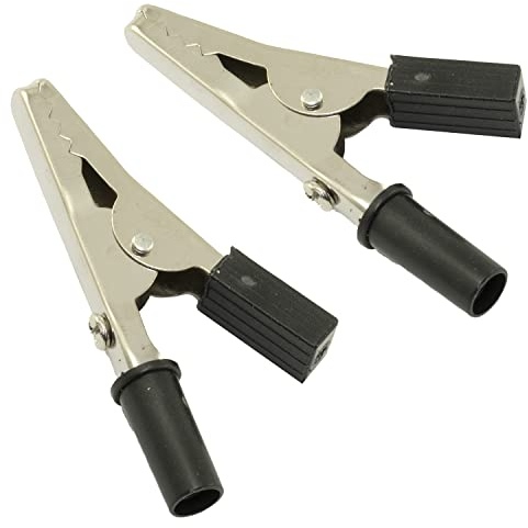 AЕRZETIX - C66060 - Lot de 2 Pinces/fiches crocodiles pour fiche banane - couleur: noir (négatif) - multimètre voiture dépannage assistance batterie auto-moto véhicule sonde câble