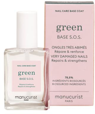 Manucurist - Green Base S.O.S - Angereichert mit Vitamin C und B5 - Nagelhärter Brüchige Nägel repariert und stärkt - Base Coat Nagellack Pflege für beschädigte Nägel - Vegan, bio-basiert (78%) - 15ml