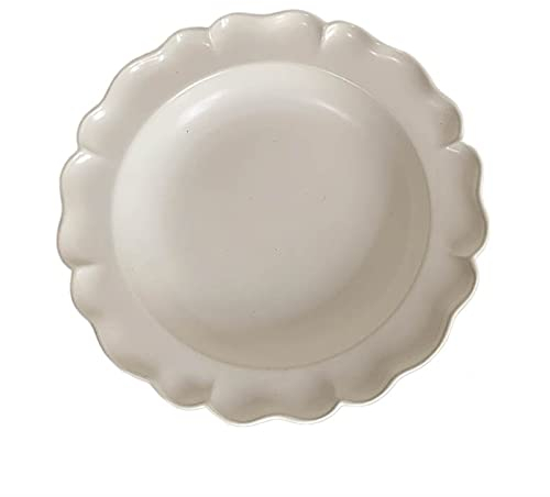Platos Llanos Plato de Comedor Vintage, Plato con Borde de Flor Blanco Puro Amarillo Crema, Plato de Desayuno, Plato de Postre, Plato de Fruta for Ensalada, Plato Hondo Platos (Color : Blanc)