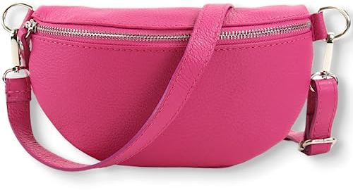 Blade Sac Banane en Cuir véritable élégant pour Femme, Sac Banane de qualité supérieure avec Fermeture éclair, Sac à bandoulière, Sac à Main, Sac Banane, Fushia, Taille Unique