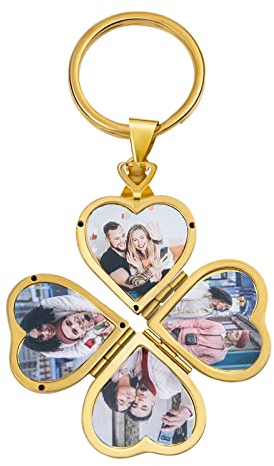 Jeweidea Personnalisé Photos Porte-clés pour Femmes Hommes Gravure 2/4 Coeur Photos Porte-clés pour Amis Maman Papa Couples Anniversaire Anniversaire Cadeaux Saint Valentin (Or-4 photo)