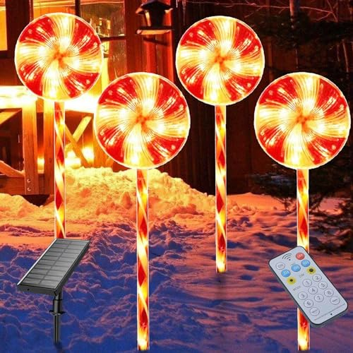 Solar Weihnachten Lutscher Lichterketten, 4 Stück 80 LED Candy Lollipop Lichter Weihnachtsdeko, 8 Modi Solar Weihnachts Lichter Aussen, Wasserdicht Solarleuchten Garten Deko für Weihnachtsweg Rasen