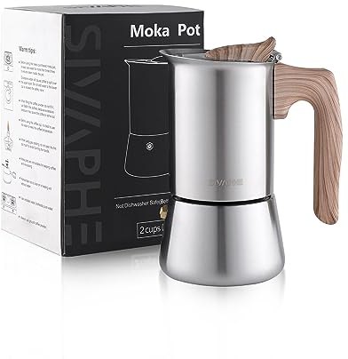 Sivaphe Stovetop Espresso Maker 100ml | Italian Coffee Percolator Maker Moka Pot | Stainless Steel Coffee Pot 2 Italian Cups (2x50ml)