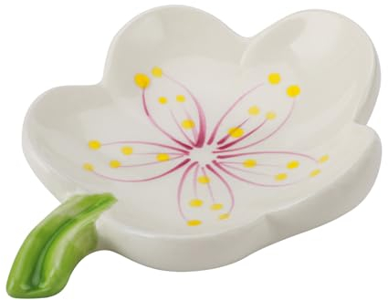 HuaLiSiJi Ceramic Soap Dish with Flowers Ceramic Soap Dish Leaf with Drainage for All Common Sizes Solid Soaps (White)