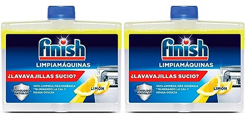 Finish Líquido para Lavavajillas, Limpia lavavajillas contra el mal olor, la cal y la grasa del lavaplatos, limpiador lavavajillas, 250 ml Limón (Paquete de 2)