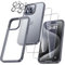UniqueMe für iPhone 15 Pro Hülle, 5-in-1-Set Handyhülle für iPhone 15 Pro Case Rundumschutz Schutzhülle Cover, 1 Handyhülle & 2 Schutzfolie & 2 Kameraschutz - Grau