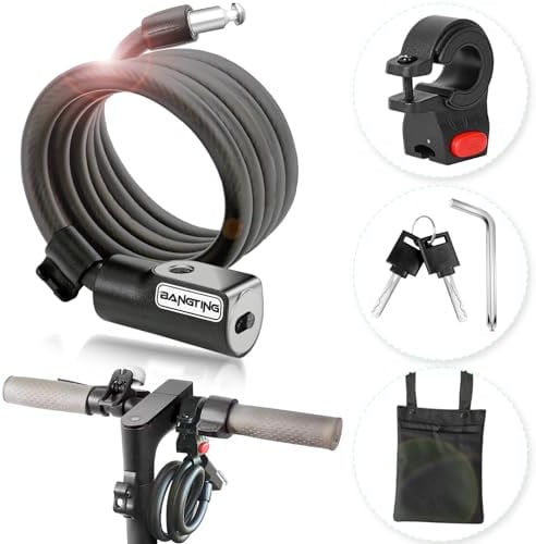 BANGTING Candado Patinete Electrico, Candado Bicicleta, 120cm/12mm Candado Bicicleta Antirrobo, Candados Patinete Electrico con 2 llaves para Bicicleta/Patinete Electrico/Moto/Carrito Bebe/Scooter