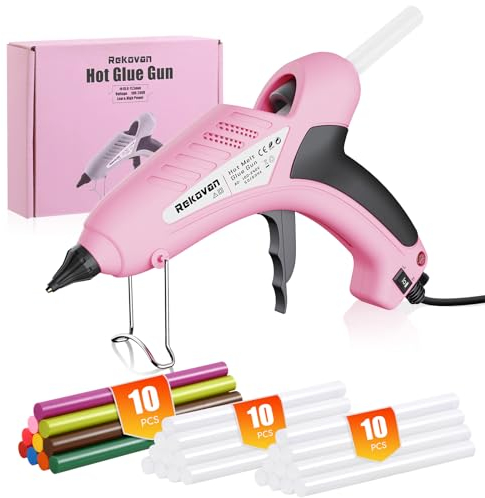 Pistolet à Colle, 80/200W Pistolet a Colle Chaude Rose, On/Off, Chauffage Rapide, avec 30pcs 11x150mm Bâtons de Colle(Comprend 10pcs Colorés), pour DIY l'artisanat, Maison, Bureau, Réparation