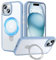 HWeggo for iPhone 15 Case Magnetic,Military Grade Drop Protection,Translucent Matte Back Non-slip Phone Cover with Invisible Stand for iPhone 15 6.1,Blue