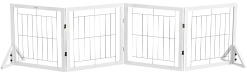 PawHut Barrière de sécurité pour Chien barrière de Protection à 4 Panneaux Pliante clôture pour Animal Domestique en Bois - dim. 280 x 44 x 70 cm Blanc