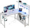 Bestier L Shaped Gaming Desk with Power Outlets, 51 inch LED Computer Desk Reversible Corner Desk with Metal Grid Pegboard and 4 Tiers Storage Shelves, Modern Writing Desk for Home Office, White