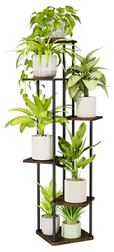 Bamworld Grand Support pour Plantes à 6 Niveaux, support plantes interieur en Métal pour plusieurs Plantes, porte plante interieur et étagère plante (Marron)