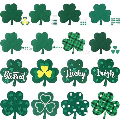 ZOIIWA 16PCS St. Patrick's Day Crafts for Kids Make Your Own Shamrock Magnet Craft Kit Lucky Iris DIY Stickers Art and Supplies Activities Fridge Decoration