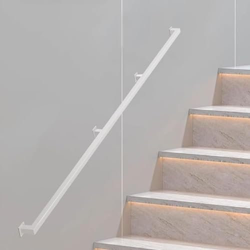 Corrimano per Scale 1m 1.5m 2m 2.5m 3m Staffe per ringhiera delle Scale Tubo Quadrato Bianco Ringhiera in Ferro Asta di Supporto a Parete, corrimano per Scale Interne ed Esterne (S