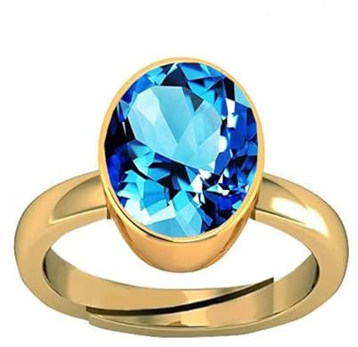 KUSHMIWAL GEMS 12,25 Ratti 11,00 Karat Blautopas Ring Natürlicher Topas Ring Original Zertifiziert Oval Astrologie Elegant Energized Blue Topas Stein Verstellbar Vergoldet Geburtsstein Ring, Metall,