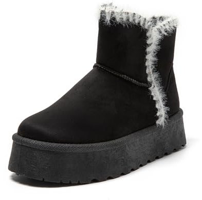JOMIX Stivali Donna Invernali Bassi Stivaletti Ragazze Imbottiti con Pelliccia Sintetica Calde Comode da Neve MD9764-1 Nero, 37