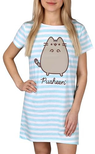 Pusheen blau-weiß gestreiftes Baumwoll-Nachthemd XL