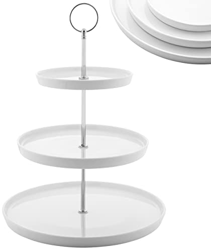Nyxi Cake Stand Afternoon Tea 3 Tier White Ceramic Cake Stand Porcelain Round Display with Gift Box NY5