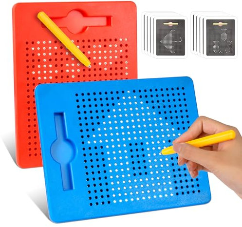 SUPRBIRD 2 Stück Magnetische Zeichenbretter Stahlkugel Kritzel Tafel mit Stift, Magnet Zeichenblock für Kinder Malen Schreiben Pädagogische Geschenke, Magnet Spielzeug Kinder, ab 3 Jahre(Rot, Blau)
