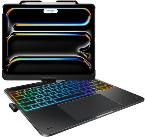 typecase Custodia touch con tastiera per iPad Pro 13 (M4, 2024), iPad Air 13 (M3, 2025/M2, 2024) e iPad Pro 12,9 (6a/5a/4a/3a generazione), trackpad, girevole a 360°, retroilluminazione a 11 colori