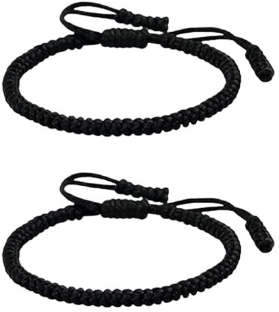 2 Pcs Handmade Tibetan Buddhist Woven Bracelet, Handmade Bracelet, Friendship Bracelets for Women, Adjustable Woven Wrap Bracelets, Good Luck Friendship Bracelets Set for Women, Men and Lover, Black