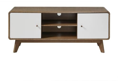 Calicosy - Meuble TV 2 Portes 2 Niches - Décor Bois Foncé - Panneaux Mélaminés Robustes - Boutons en Bois - 4 Espaces De Rangement - Salon Ou Chambre - Style Industriel - L 128,5 x P 39 x H 53 cm