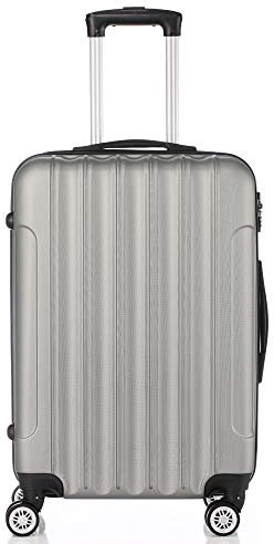 LEADZM Koffer Trolley Reisekoffer mit 4 Rollen und Zahlenschloss, Handgepäck, ABS Koffer Organizer, Teleskopgriff(M-L-XL-Set) (Silbergrau, XL)