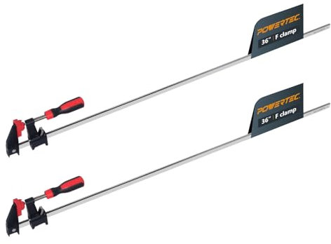 POWERTEC 36 inch Steel Bar Clamps w/ 600 lbs Loads Limit & 2-1/2 Throat, Quick Adjust & Release F Clamp with Micro-Adjustment Handle for Woodworking, Metalworking and DIY Projects, 2PK (71920)
