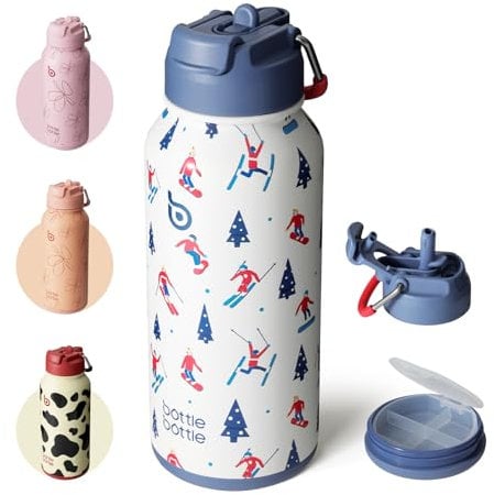 BOTTLE BOTTLE Insulated Water Bottle 950ml(32oz) Stainless Steel Sports Water Bottles with Straw Dual-use Lid Drink Flask Design for Gym with Pill Box (Skiing)