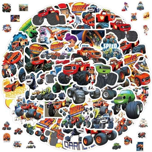 2 x 55 Stück Monster Truck Aufkleber, Blaze Sticker Aufkleber, Cartoon Anime Aufkleber, Wasserdicht Vinyl Aufkleber für Laptop Telefon Wasserflasche Skateboard Koffer Gitarre Auto Fahrrad