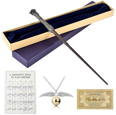 FGJCJ Harry Zauberstab, 35CM Harry P-Otter Zauberstab, Zauberstab Harry P-Otter aus Stahlkern und Harz, Harry Zauberstäbe in Geschenkbox mit Zauberspruch-Karte, Halskette und Stationsticket