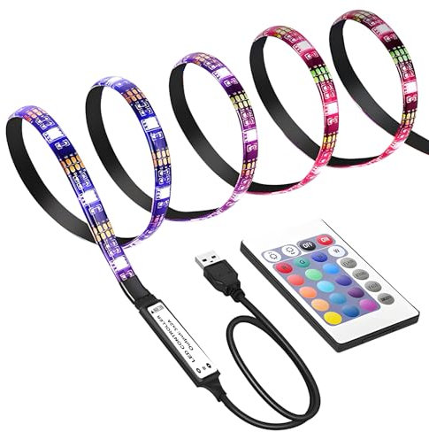 1M Striscia LED Dimmerabile, Striscia LED, Telecomando 24 Tasti, Funzionamento a Batteria o USB, per Decorazione Interna, Camera da Letto, TV, Armadi, Scale, Luminosità Regolabile