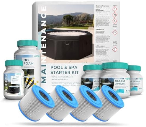 WAVE Hot Tub Chemical Starter Kit & Filters | Complete Spa Maintenance Kit for Clean, Safe, and Relaxing Water (With Cartridge/Non-Threaded Filters)