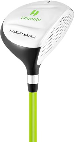ULTIMATE 165CC Junior #3 Fairway Wood for Right Handed, Kids Golf Club with Fiberglass Shaft, Rubber Hand Grip, Headcover, Golf Training Club for Boys and Girls (Green, 34, Aged 8-10)