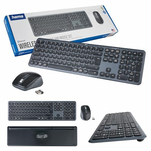 Hama drahtlose Tastatur WK-550 schwarz/grau (polnische QWERTY Layout, Multi-Device, Bluetooth Tastatur, USB-Receiver, Computer, Tablet, Numerisch, Batterie, Silent-Tasten)