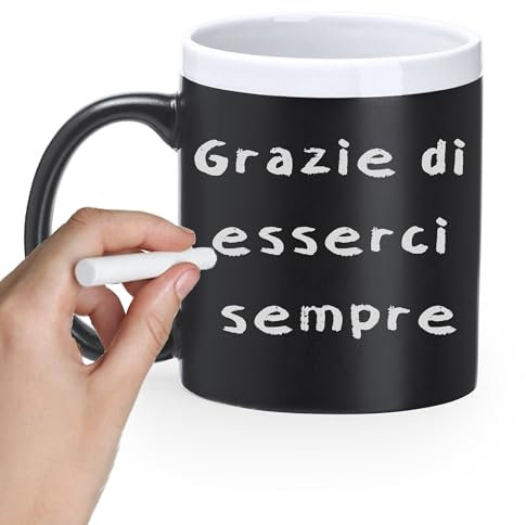 AL PRODUCTION Tazza Lavagna da Personalizzare con Gessetto – Scrivi quante volte vuoi – Tazza Regalo Originale per Compleanno, Per Amici, Genitori, Colleghi, Fidanzata con gesso incluso. (Bianco)