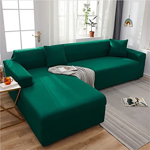1/2 Stück Stretch Sofabezug L Form Sofahusse für Leder Sofa Abdeckung Universal Vier Jahreszeiten Schonbezug (Dunkelgrün)