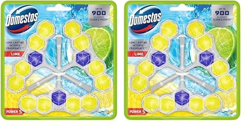 Domestos Power 5 Toilettenstein Limette WC Reiniger im Vorteilspack Volle Power bis zu 900 Spülungen im Trio 3x 50 g (Packung mit 2)