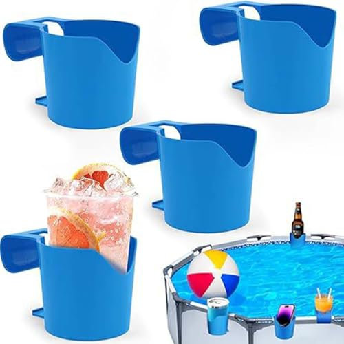 4 Pezzi Blu Portabicchieri Piscina WISIRENT, Supporto Multifunzionale per Bevande a Bordo Piscina Portabicchieri Da Piscina in Plastica, Portabibite a Bordo Piscina, Accessori Piscina per Bibite