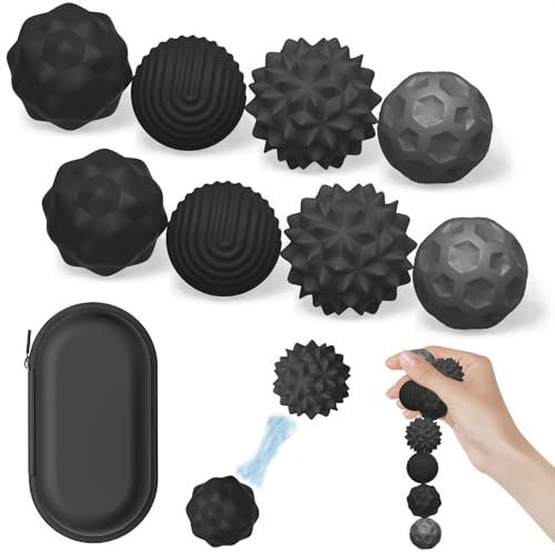 8 Stück Magnetische Sensorik Bälle, Anti-Stress Spielzeug aus Silikon, Tragbares Motorikspielzeug mit Multi-Textur, Fidget-Bälle Magnetspiel, Ideales Tisch-Magnetspiel für Familien & Partys (Schwarz)