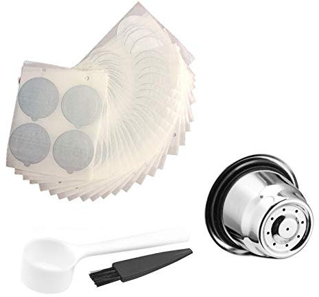 Gosera Pack de 1 Capsules RéUtilisables avec 100 Couvercles en Aluminium - Dosettes de Café Rechargeables en Acier Inoxydable pour Machines