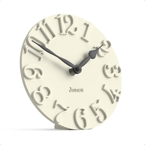 Jones Clocks® Hampstead Schreibtischuhr | Freistehend | Helle creme | Elegante erhöhte, geformte ziffern | Ideal für regal, kaminsims, wohnzimmer, homeoffice oder am bett