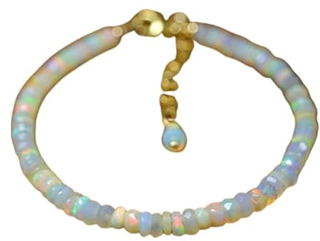 WORLD WIDE GEMS WWG_CH_02862 Äthiopischer Welo-Opal, 3–4 mm, Rondelle-Form, facettierte geschliffene Perlen, 17,8 cm, verstellbarer vergoldeter Verschluss, Armband für Herren, Damen, Unisex