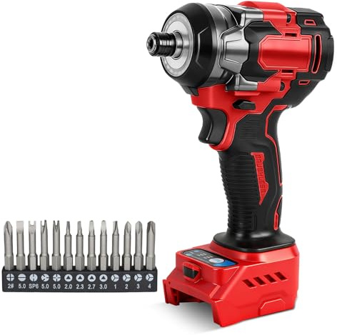 Roadtime Trapano avvitatore a percussione a batteria da 1/4 per batteria Milwaukee da 18 V (senza batteria), 2400 giri/min, attacco esagonale senza spazzole 450 N, 3 marce e 2 marce, con LED e 13