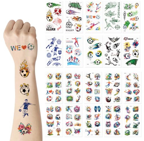 20 Blätter Fußball Tattoo Kinder,Geschenke für Jungen,Fussball Mitgebsel | Fußball Tattoo Jungen Mädchen,Fussball Glitzer Tattoos für Kinder,Wichtelgeschenk Weihnachtsgeschenke Junge