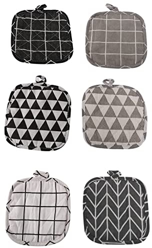 Sirxlevcy 6 Pieces Cotton Pot Holders Machine Washable Heat Potholder Square Pot Holder With Hanging Loop for Cooking