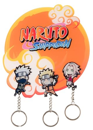 Grupo Erik Naruto Shippuden Figuren Schlüsselbrett mit Schlüsselanhänger | Schlüssel Organizer 16 x 16 x 1 cm mit 3 Magnet-Schlüsselringen ca. 5 x 5 cm - Naruto Fanartikel Merch Geschenke